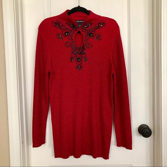 Lauren Michelle Deep Maroon Long Sleeves Dress w/ black bling rhinestones. So XL - Picture 2 of 8